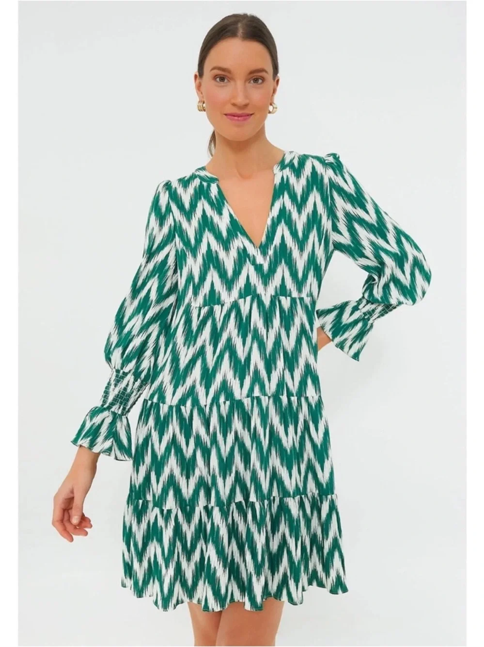 Tuckernuck Pomander Place Kenzo Green Chevron Ikat Mini Dress Size Small NWOT - Picture 2 of 14